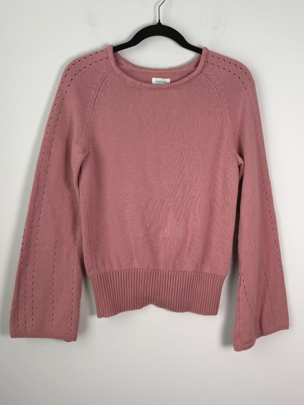 Sundance Merino Wool Supima Cotton Bell Sleeve Sweater Pink Size S Boho Cottage
